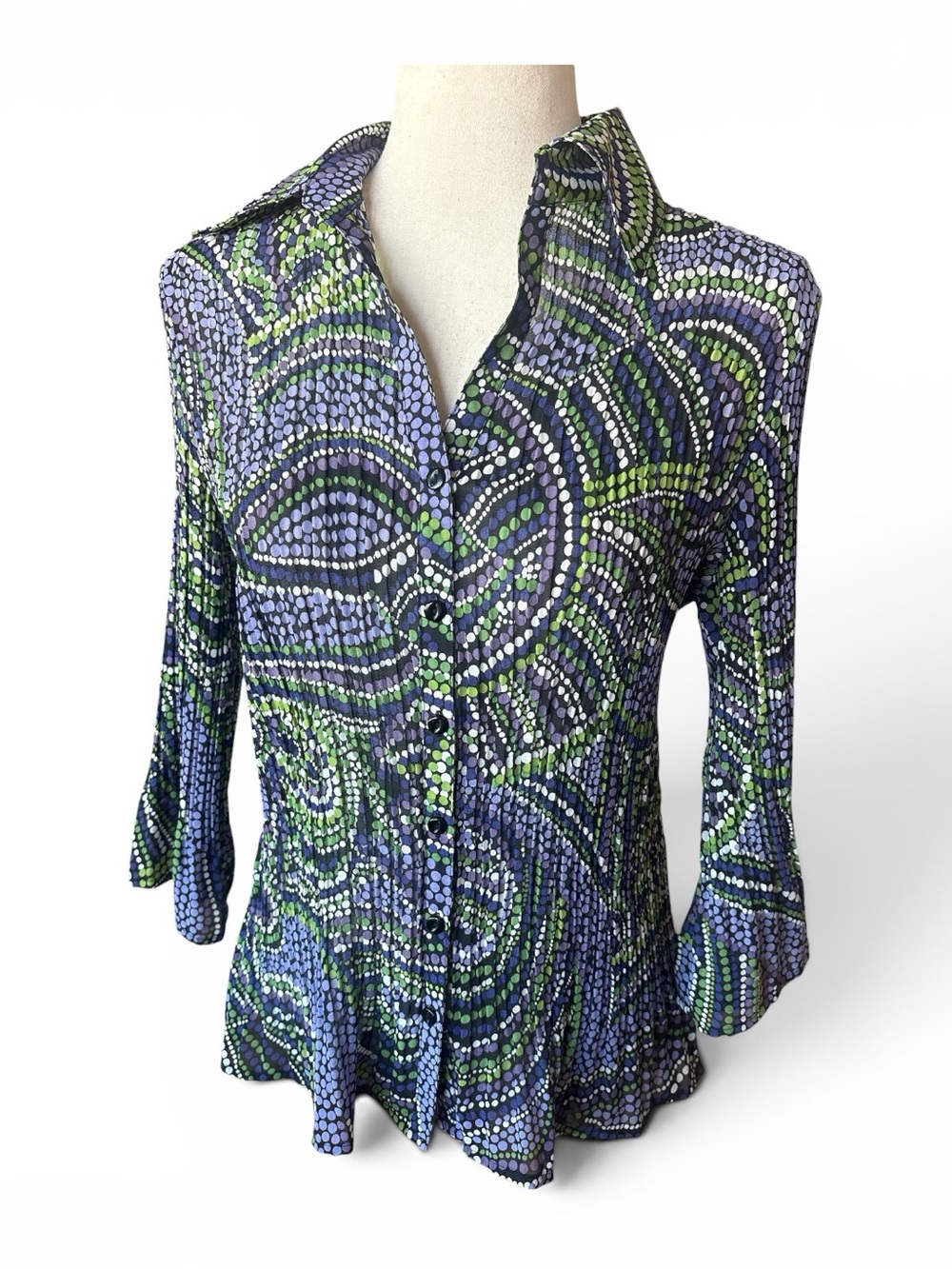 Y2K Studio 1940 Green & Purple Printed Button-Up Blouse